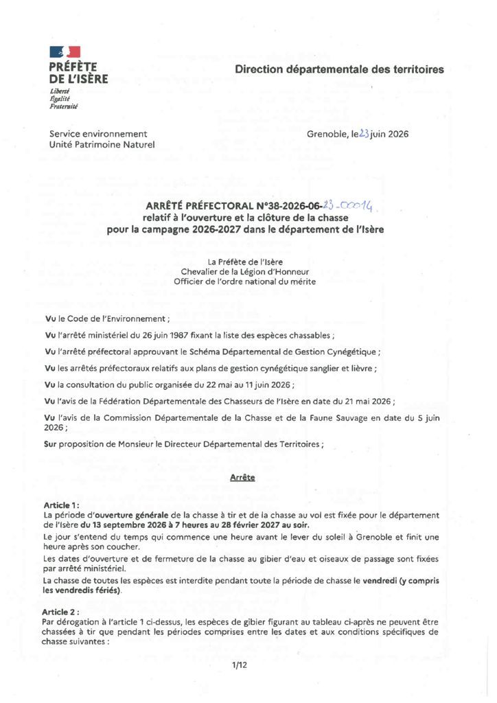 thumbnail of AP ouverture et cloture de la chasse saison 2026-2027